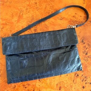 Elegant Black Crocodile-Embossed Clutch